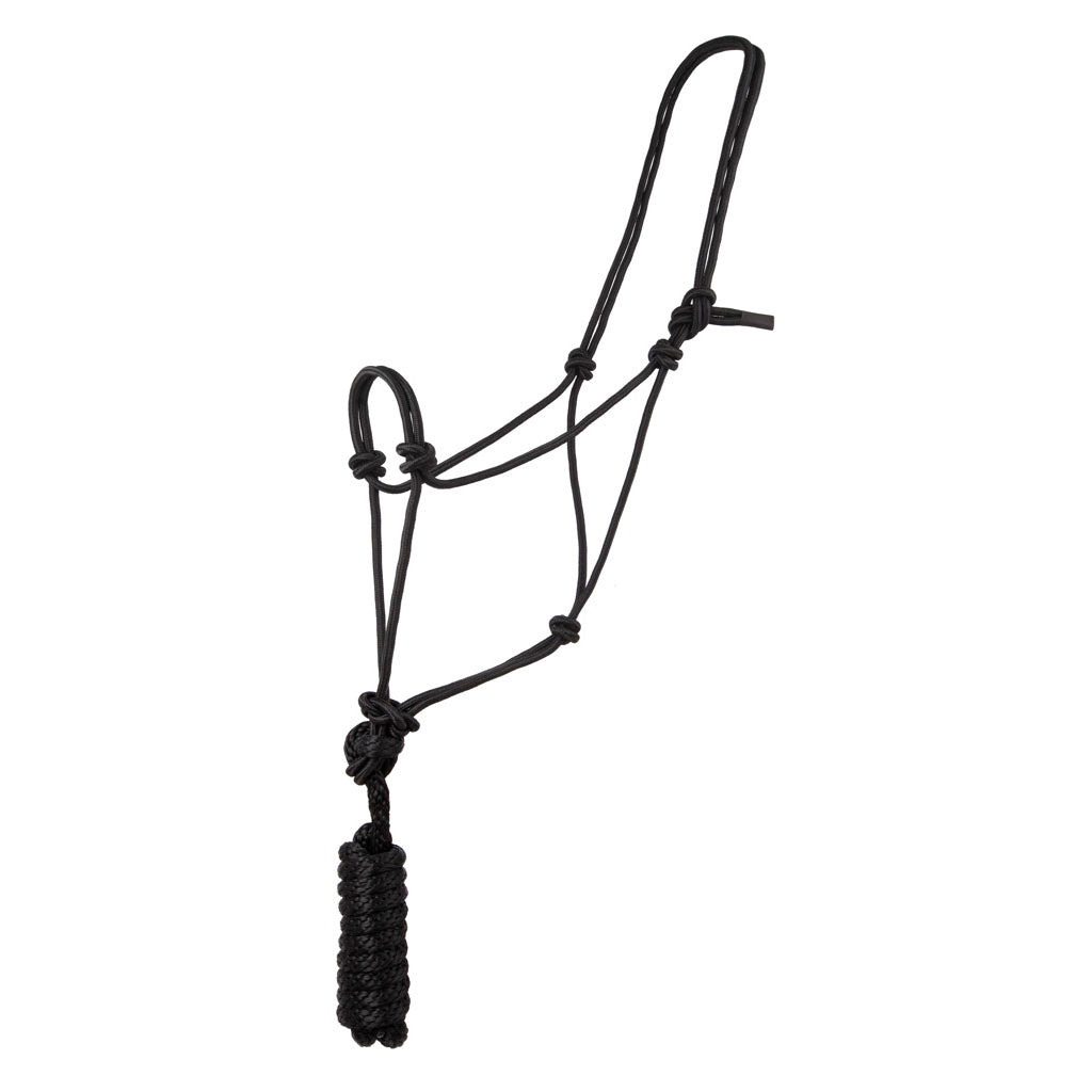 Coolhorse Black Knotted Poly Rope Halter- 8' Lead