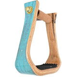 Nettles 2" Barrel Racer Stirrups Two Tone Turquoise Stain with Rubber Gripper