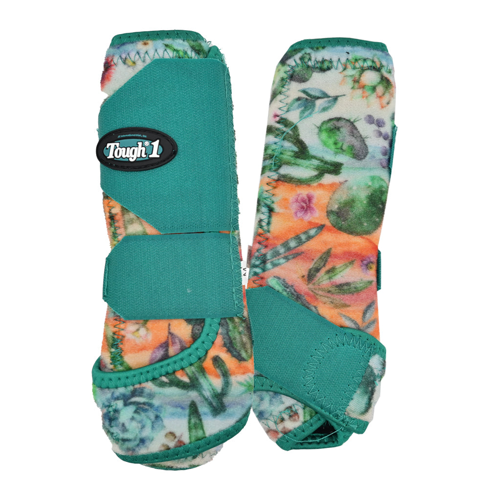 Tough 1 Vented Cactus Print Front Splint Boots- 2 Pack