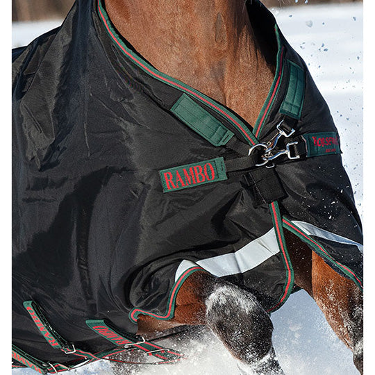 Horseware Rambo® Original with Leg Arches (200g Medium) Turnout Blanket- Black/Green/Red