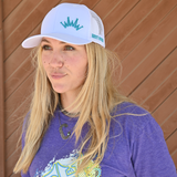 Best Ever White Trucker Cap with White Mesh Back and Turquoise Crown