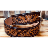 Coolhorse Leather 1 1/2" Floral Tooled Belt- Pre-Made, Handmade in Amarillo, TX