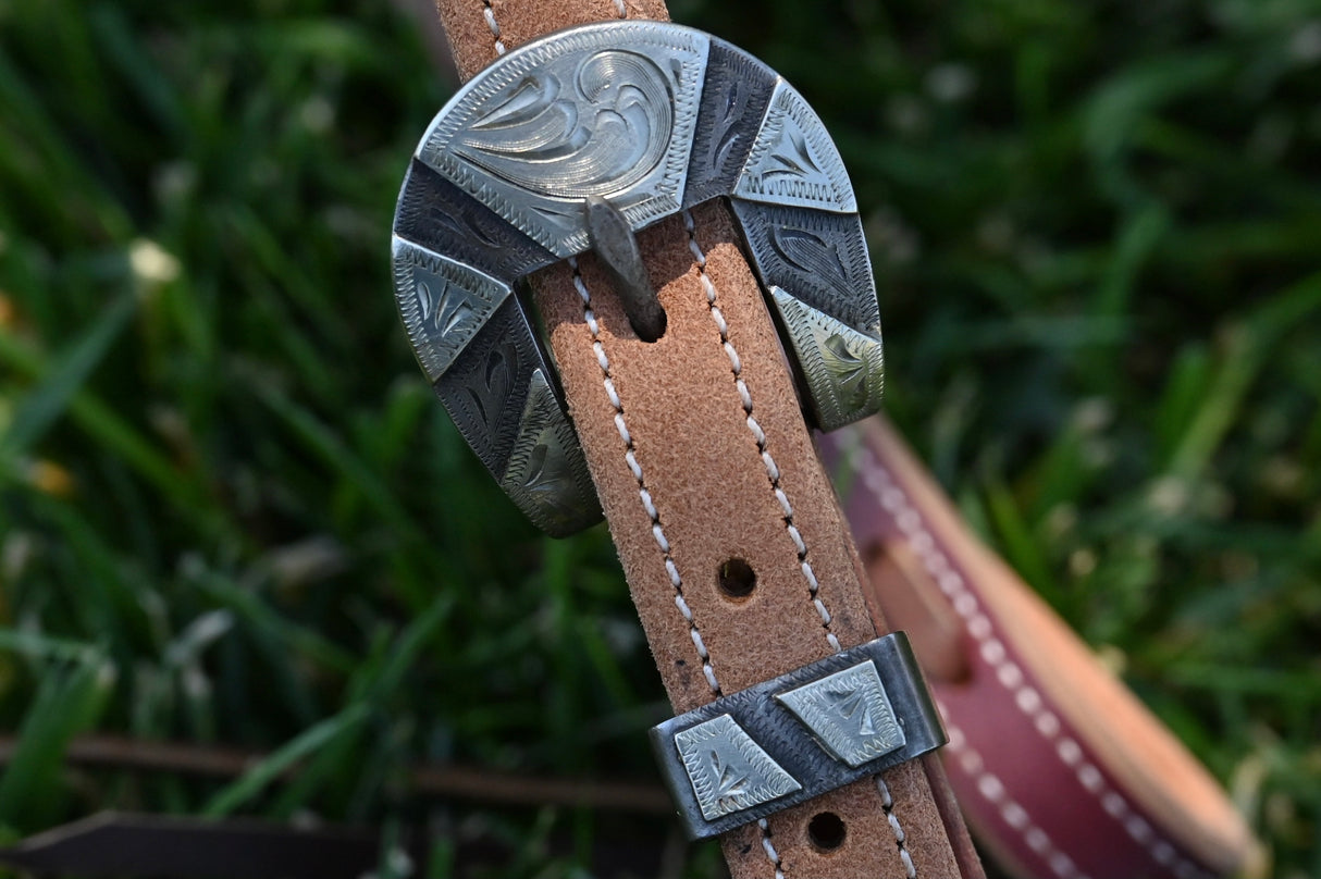 Cowperson Tack 3/4" Roughout Split Ear Headstall with Engraved Buckle