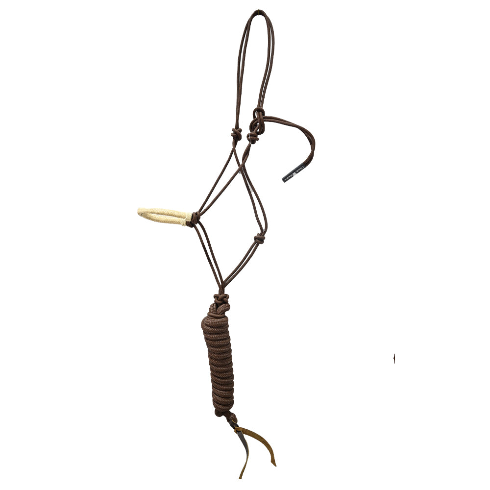 Classic Equine Rawhide Noseband Rope Halter with Lead- Brown