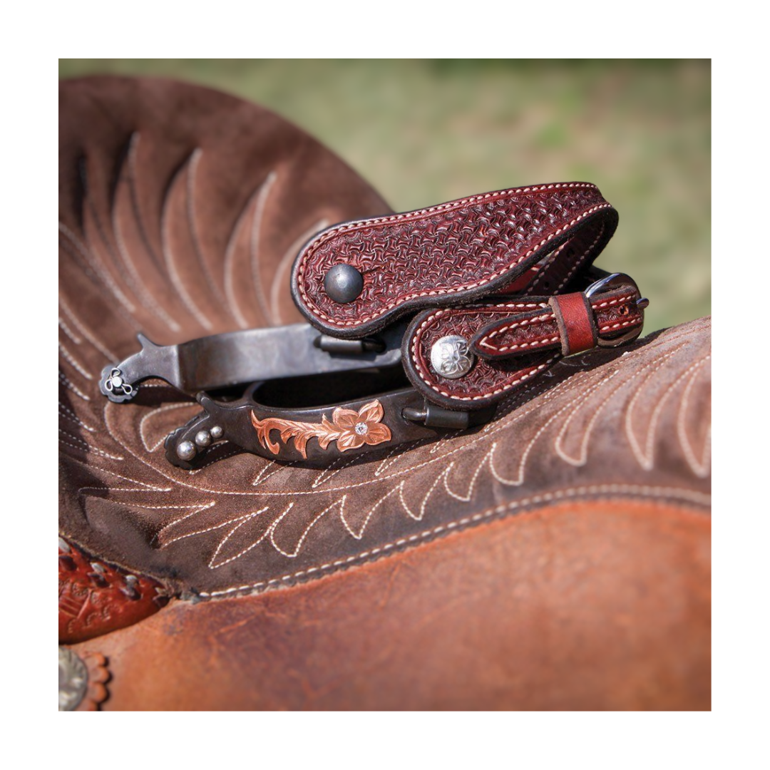 Partrade Rosewood Spider Stamped Cowboy Youth Spur Straps