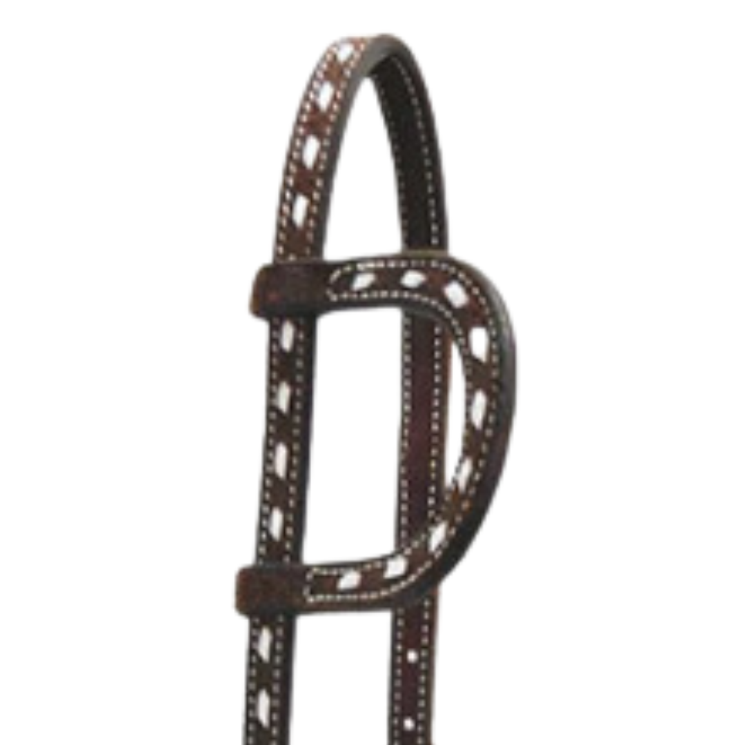 Scott Thomas Saddlery Chocolate Roughout Slip Ear Headstall with White Buckstitch