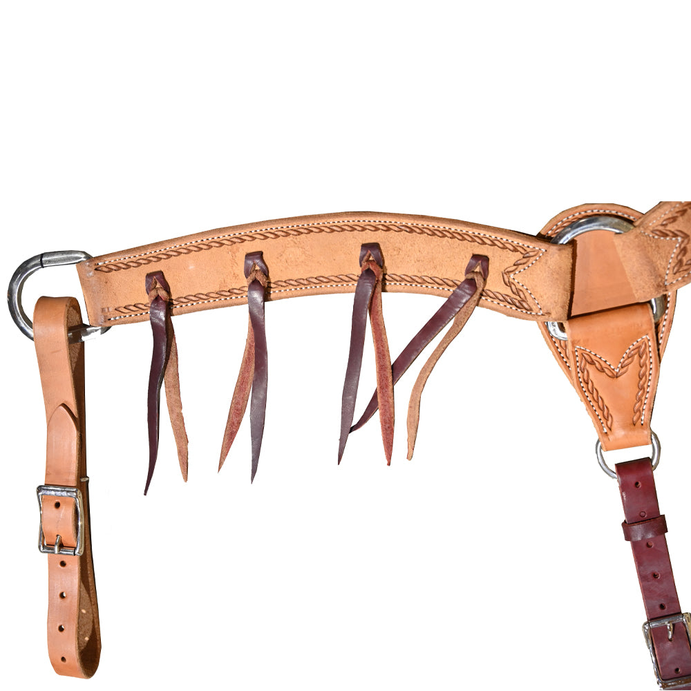 Partrade Golden Roughout With Rope Border and Latigo Fringe  2" Breast Collar