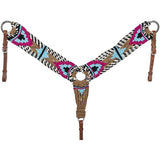 Tough 1 Wool String 3 Piece Breast Collar- Tan/Magenta/Turquoise/Black