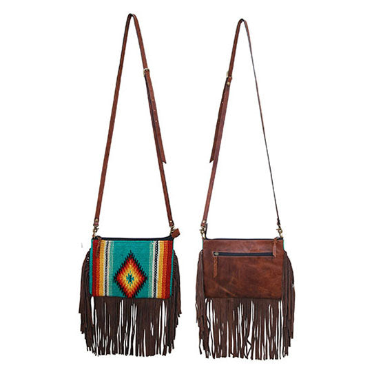 Rafter T Ranch Co. 8"x10" Green Serape Crossbody Purse with Brown Fringe