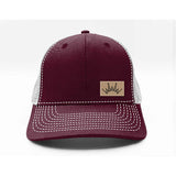 Best Ever Maroon and White Mesh Cap with Leather Patch