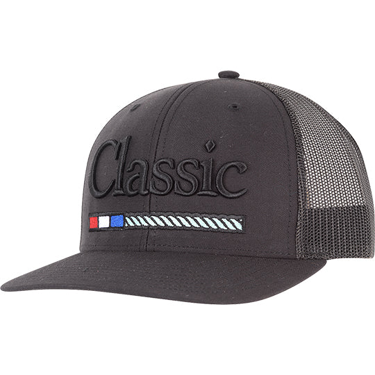 Classic Ropes Large Embroidered Logo Snapback Cap- Black on Black