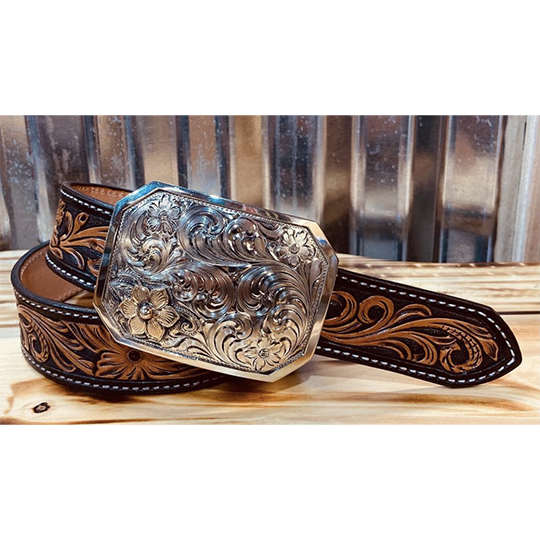 Coolhorse Leather 1 1/2" Floral Tooled Belt- Pre-Made, Handmade in Amarillo, TX