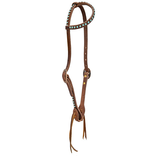 Cowperson Tack Slip Ear Headstall With Copper Turquoise Spots