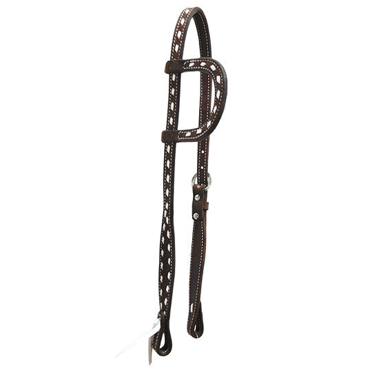 Scott Thomas Saddlery Chocolate Roughout Slip Ear Headstall with White Buckstitch