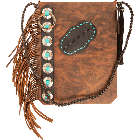 Cashel Leather Fringe Tote with Turquoise Buckstitch