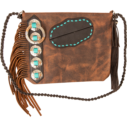 Cashel Leather Fringe Mini Hand Bag with Turquoise Buckstitch