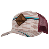 STS Ranchwear Low Profile Aztec and Maroon Mesh Cap with Leather Diamond Patch