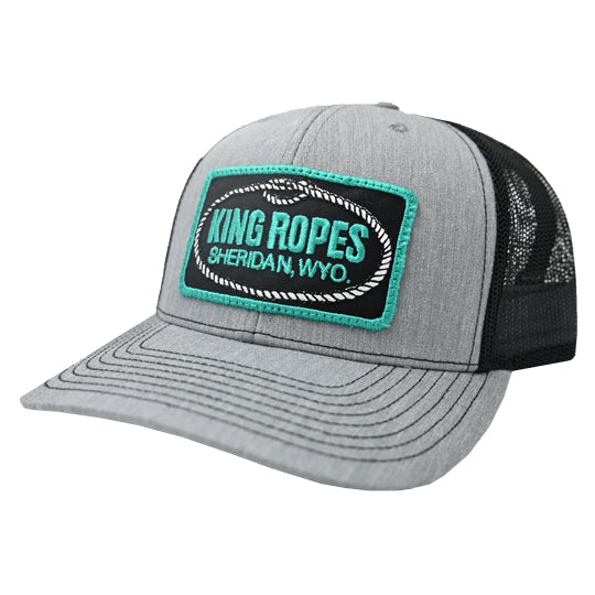 King Ropes Cap in Charcoal with Black Mesh and Turquoise Patch